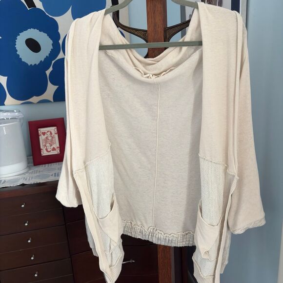 Moth by Anthropogie Austral Full Zip Neutral, Linen Blend Cardigan Sweater sz L - Picture 8 of 12